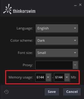 ThinkorSwim Memory Settings